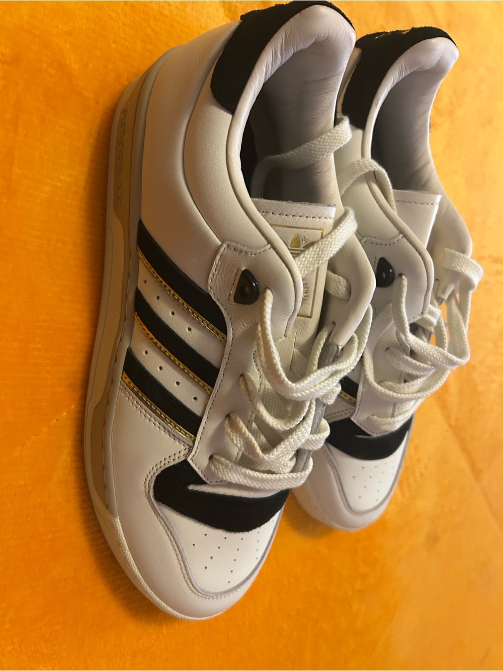 adidas White, Black & Gold Retro Court Sneakers